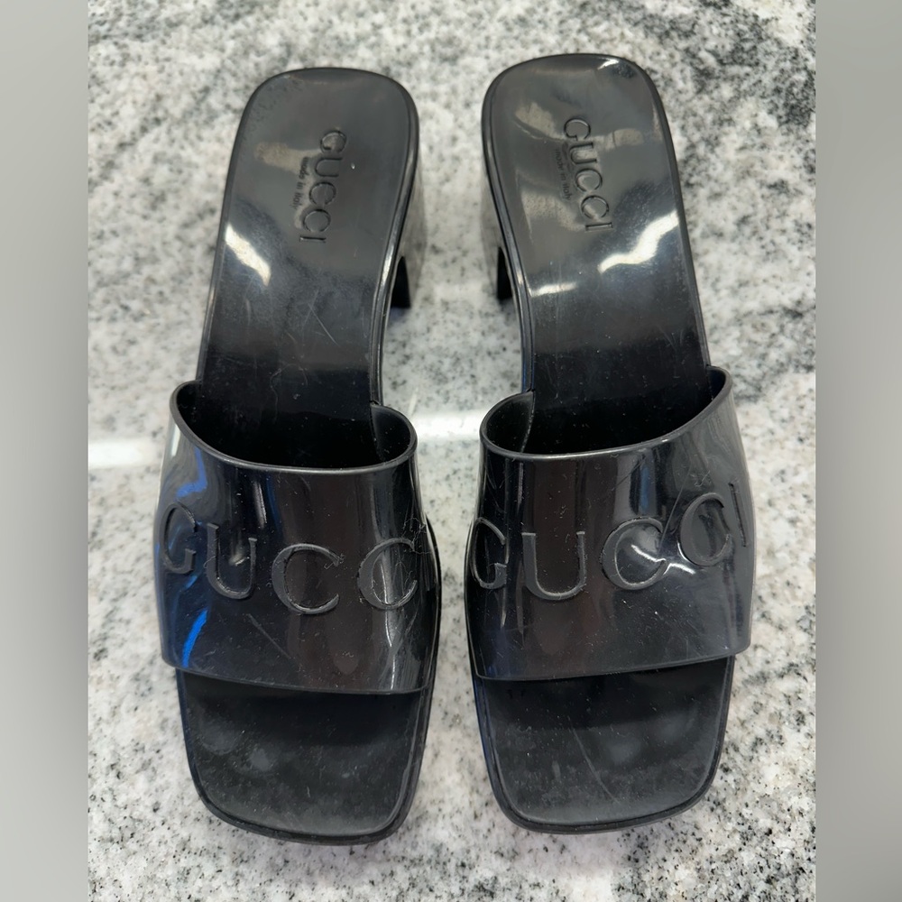 Gucci Black Rubber Platform Slide Sandals